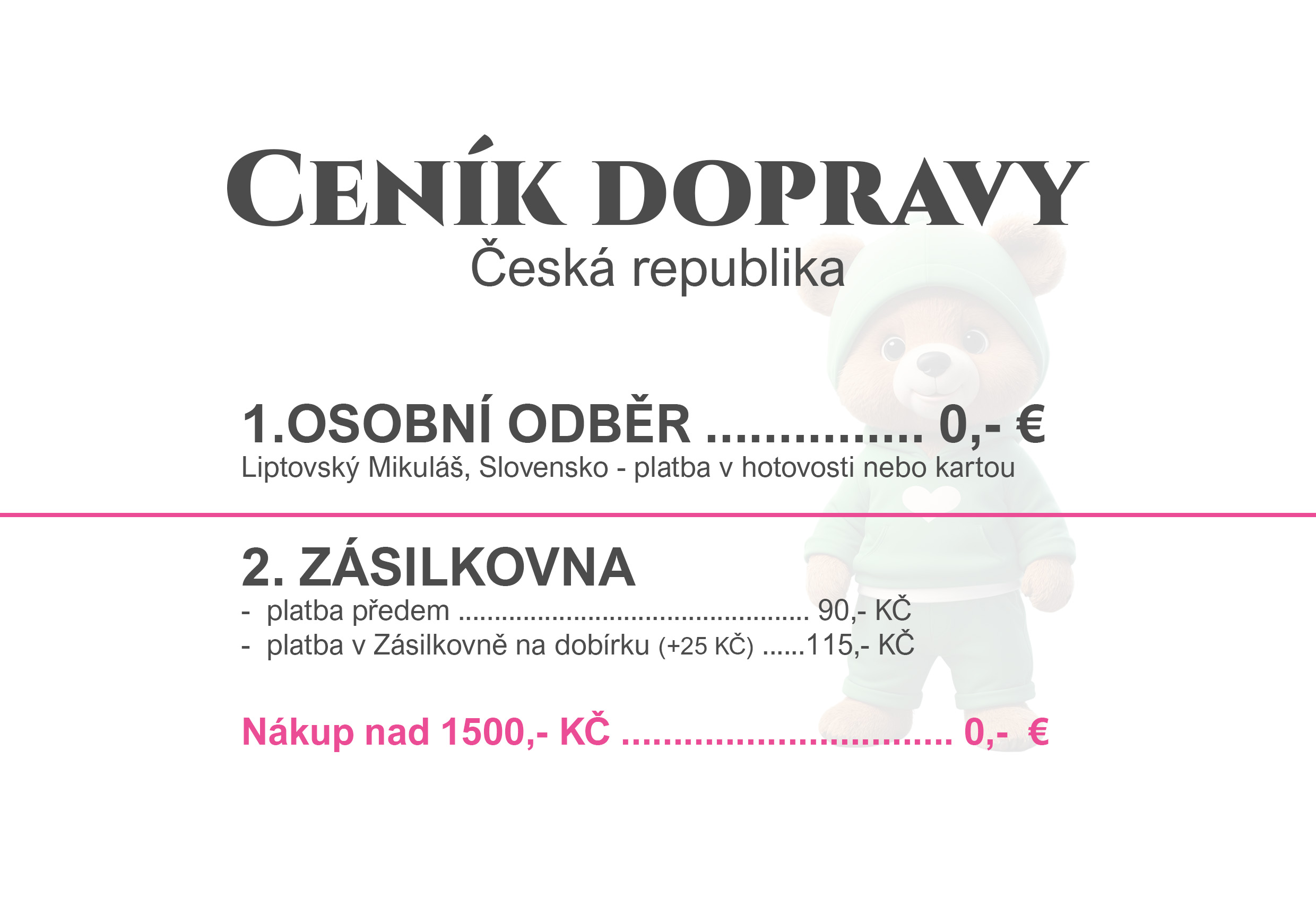 Cenník doprava - ČR - plyšákovo - shoptet